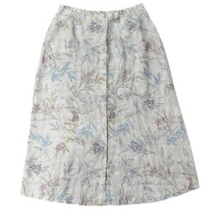 Vintage Liz Claiborne Skirt Floral Linen Button Front Long A-Line Size 14